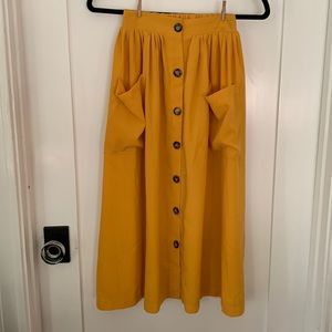 Yellow Gold  New Look Buttoned Midi Skirt